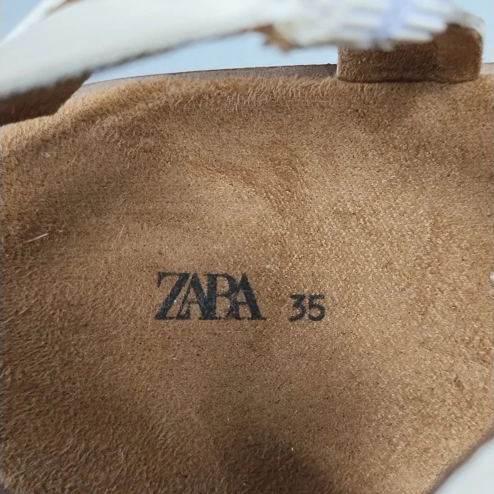 Zara Cross-Strap Sandals Womens Size 35 Tan Brown Studded Detail Buckle Closure - Picture 5 of 10
